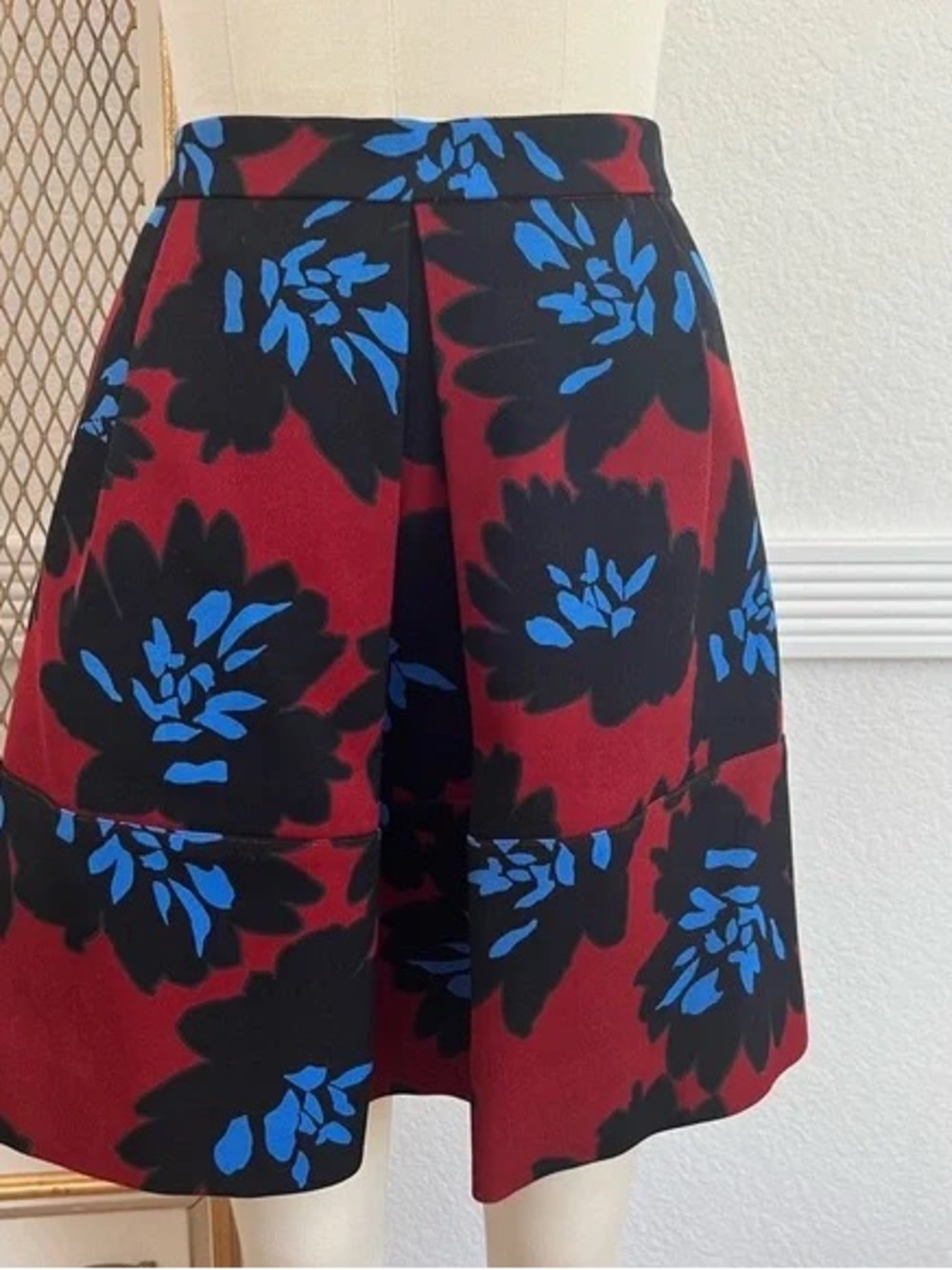J Crew Floral A-Line Skirt in Burgundy, Black & Blue